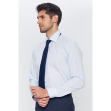 Romano Botta Erkek Açık Mavi-Beyaz Çizgili Slim Fit Uzun Kol Gömlek