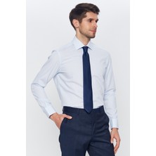 Romano Botta Erkek Açık Mavi-Beyaz Çizgili Slim Fit Uzun Kol Gömlek