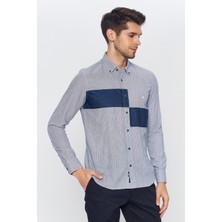 Romano Botta Erkek Lacivert-Beyaz Çizgili Slim Fit Uzun Kol Gömlek