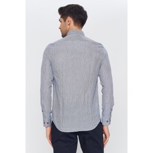 Romano Botta Erkek Lacivert-Beyaz Çizgili Slim Fit Uzun Kol Gömlek