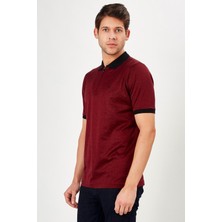 Romano Botta Erkek Bordo-Siyah Jakarlı Kısa Kol Polo Yaka T-Shirt