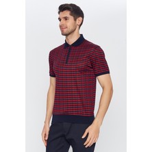 Romano Botta Erkek Bordo - Lacivert Jakarlı Kısa Kol Polo Yaka T-Shirt