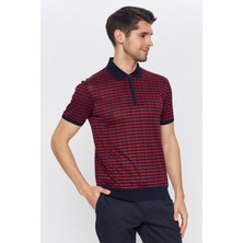 Romano Botta Erkek Bordo - Lacivert Jakarlı Kısa Kol Polo Yaka T-Shirt