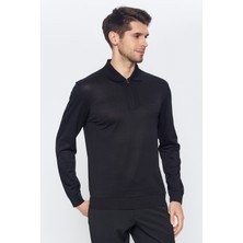 Romano Botta Erkek Siyah Düz Uzun Kol Polo Yaka T-Shirt
