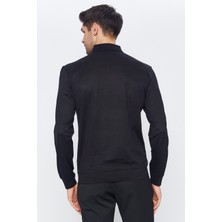 Romano Botta Erkek Siyah Düz Uzun Kol Polo Yaka T-Shirt