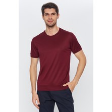 Romano Botta Erkek Bordo Düz Kısa Kol Bisiklet Yaka T-Shirt
