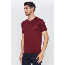 Romano Botta Erkek Bordo Düz Kısa Kol Bisiklet Yaka T-Shirt