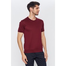 Romano Botta Erkek Bordo Düz Kısa Kol Bisiklet Yaka T-Shirt