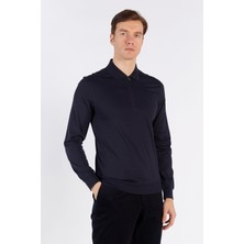 Romano Botta Erkek Lacivert Düz Uzun Kol Polo Yaka T-Shirt
