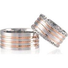 Gümüşcüm Ayışığı Rose Gümüş Alyans Modeli Taşlı Bay Alyans