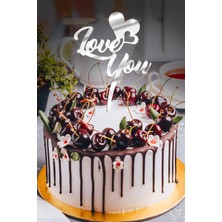 Artikel Gümüş Love You Yazılı Ayna Pleksi Pasta Üstü & Doğum Günü Partisi & Pleksi Pasta Süsü