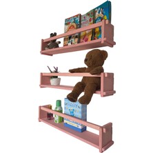 RealWood  Ahşap Dekoratif Çocuk Odası Rafı, Mutfak Rafı, Montessori Kitaplık 3'lü Raf 40 Cm. Pembe