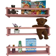 RealWood  Ahşap Dekoratif Çocuk Odası Rafı, Mutfak Rafı, Montessori Kitaplık 3'lü Raf 40 Cm. Pembe