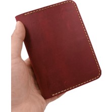 Minimalim Leather Craft Pasaport & Seyahat Cüzdan Kılıfı Hakiki Deri El Yapımı Kırmızı Renk