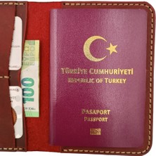 Minimalim Leather Craft Pasaport & Seyahat Cüzdan Kılıfı Hakiki Deri El Yapımı Kırmızı Renk