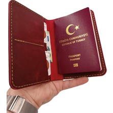 Minimalim Leather Craft Pasaport & Seyahat Cüzdan Kılıfı Hakiki Deri El Yapımı Fuşya Renk