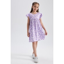 DeFacto Kız Çocuk Desenli Kısa Kollu Gecelik Y6163A622HS