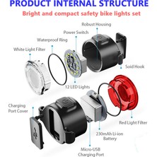 Kalesi 6 Mod USB Şarj Edilebilir Bisiklet Ön ve Arka Işık Seti - Siyah (Yurt Dışından)