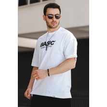 Oksit Basic Kabartma Baskılı Pamuklu Bisiklet Yaka Oversize Erkek Tshirt