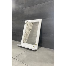 Mira Ahşap Beyaz Raflı Banyo Aynası - Banyo Dolabı - Ofis Bahçe - Lavabo Aynası (60 x 45 Cm) DİK