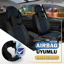 Fresh Start renault Megane 4 Sedan Lüx Full Deri Oto Koltuk Kılıfı Ön Arka Takım Giydirme Tip Siyah Mavi