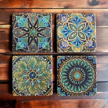 Art of Mesopotamia Doğal Taş Bardak Altlığı Coasters 4'lü 10 x 10 cm