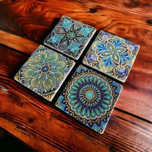 Art of Mesopotamia Doğal Taş Bardak Altlığı Coasters 4'lü 10 x 10 cm