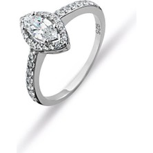 Gümüşcüm Elips Kesim Swarovski Tek Taş Gümüş Yüzük