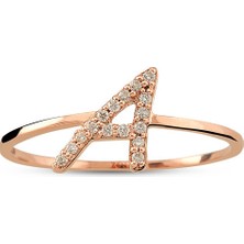 Gümüşcüm Harfli Altın Kaplama Taşlı Bayan Gümüş Yüzük