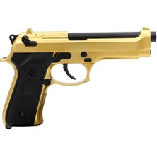 We Beretta M92 Standart Titanium Gold + Green Gas + 0.20gr BB + Taşıma Çantası + Balistik Gözlük