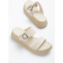 Munshoes Bej Kadın  Deri Terlik