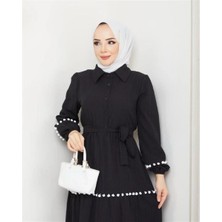 Moda Periy Kadın Modest Basic Mevsimlik Rahat Tarz Günlük Ponpon Detaylı Tesettür Elbise