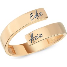 Gümüşcüm Isimli Kıvrımlı Rose Kaplama Bayan Gümüş Yüzük