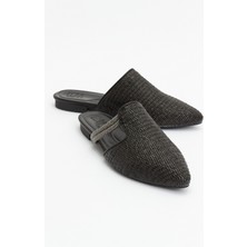 Luvi Pesa Siyah Hasır Taşlı Kadın Terlik