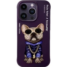 Nimmy Hiphop Serisi Köpek Nakış Işlemeli Zincir Detaylı Kılıf iPhone 14 Pro Max Mor