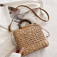 Baoblaze Kadınlar Straw Dokuma Tote El Yapımı Çanta Gündelik Çantalar Üst Saplı Çukur Çizgisi Haki (Yurt Dışından)