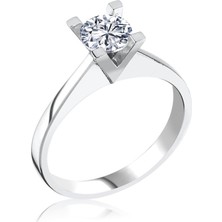 Gümüşcüm Pırlanta Kesim V Model Tek Taş Gümüş Yüzük