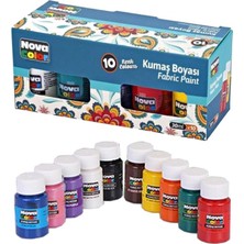 Nova Color Kumaş Boyası 10 Renk 30 ml 1 Paket Tişört Çanta Tekstil Boyası 10 Lu 30 ml Canlı Renkler