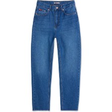 Lee Cooper Marlyn Yüksek Bel Rahat Kesim Daralan Paça %100 Pamuk Mavi Kadın Jean Pantolon