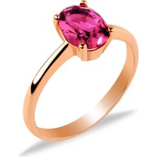 Gümüşcüm Svarovski Yakut Oval Tek Taş Rose Kaplama Bayan Gümüş Yüzük