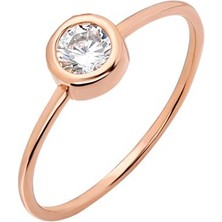 Gümüşcüm Swarovski Rose Kaplama Tek Taş Sivama Bayan Gümüş Yüzük