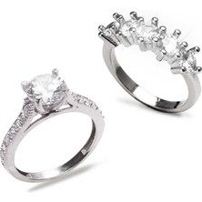 Gümüşcüm Tektaş + Beştaş  Gümüş Yüzük