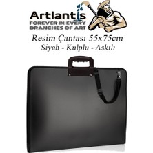 Artlantis Siyah Resim Çantası Fermuarlı Kulplu 55X75 cm 1 Adet Teknik Resim Dosya Çantası 50X70 cm Askılı Proje Çantası Okul Sınıf