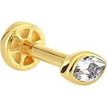 Altın Köşe Mekik Taşlı Altın Tragus Piercing 14 Ayar Sarı