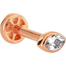 Altın Köşe Mekik Taşlı Altın Tragus Piercing 14 Ayar Rose