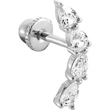 Altın Köşe Damla Taşlı Altın Helix Piercing 14 Ayar Beyaz