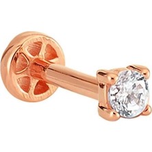 Altın Köşe Tektaş Altın Tragus Piercing Dört Tırnak 14 Ayar Rose