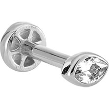 Altın Köşe Mekik Taşlı Altın Tragus Piercing 14 Ayar Beyaz