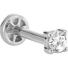 Altın Köşe Tektaş Altın Tragus Piercing Dört Tırnak 14 Ayar Beyaz