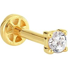 Altın Köşe Tektaş Altın Tragus Piercing Dört Tırnak 14 Ayar Sarı